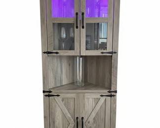 Farmhouse Corner Cabinet with Glass Doors and LED Lighting