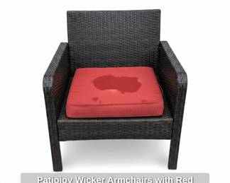 Patiojoy Wicker Armchairs with Red Cushions fourth image