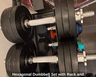 Hexagonal Dumbbell Set with Rack and Kettlebells third image