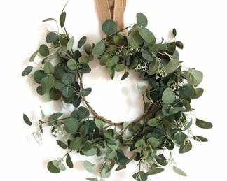 Artificial Eucalyptus Wreath with Burlap Hanger