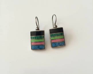 Lot of Pairs of Earrings Resin Floral, Kokopelli, and Geometric Inlay second image