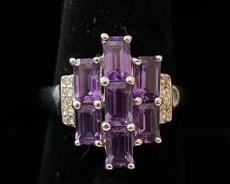 Sterling Silver Amethyst and Diamond Accent Ring