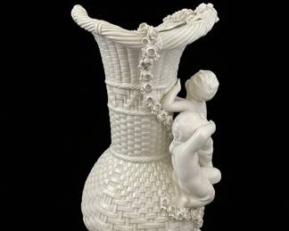 Antique Capodimonte Porcelain BasketForm Vase with Cherubs and Flowers second image