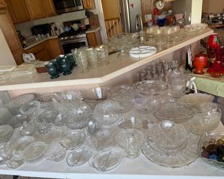 Cruets, divided dishes, elegant glassware
