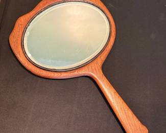 Vintage MCM Sculpted Walnut Hand Mirror