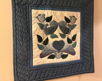 Appliquéd Quilt Wall Hanging with Birds and Heart
