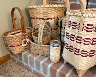 Hand-Woven Splint Baskets with Decorative Accents