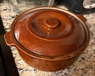 Vintage Brown Stoneware Casserole Dish with Lid