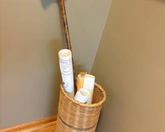 Vintage Woven Rattan Umbrella Stand Basket