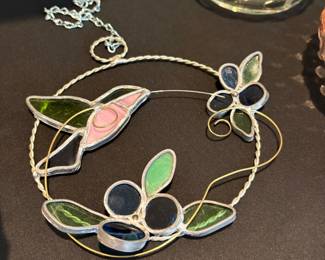 Stained Glass Hummingbird and Flower Suncatcher