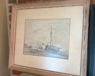 Seascape with Sailboat Watercolor Painting by John Constable (Print)