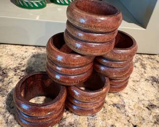 Set of 6 Carved Wooden Napkin Rings