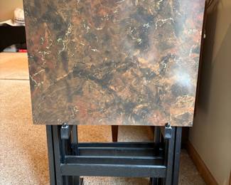 Vintage Artex Mid Century Modern TV Tray Set with Faux Marble Laminate
