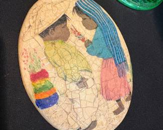 Vintage Holly Hobbie Style Crackle Glaze Plaque