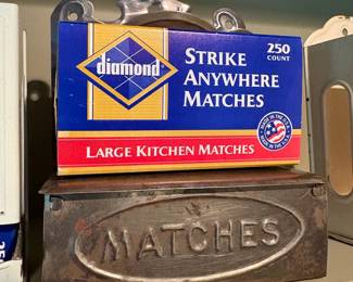Diamond Strike Anywhere Matches Box with Vintage Metal Match Holder