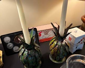 Vintage Brass Cast Iron Pineapple Candlestick Holders