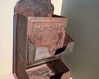 Vintage Tin Double-Tiered Wall Mount Match Holder with "MATCHES" Embossing
