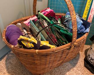 Wicker Basket with Fabric Scraps