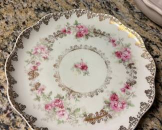 Vintage Z.S. & Co. Bavaria Pink Roses Plate with Gold Trim