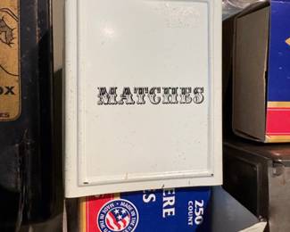 Vintage Metal Matchbox Holder with "Matches" Embossing and "250 Count" Matchbox