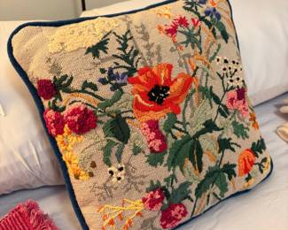 Vintage Floral Needlepoint Pillow