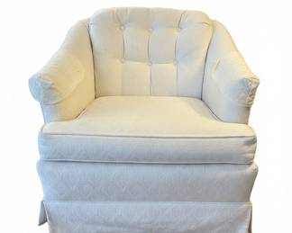 Vintage Tufted Upholstered Armchair with Needlepoint Pillows