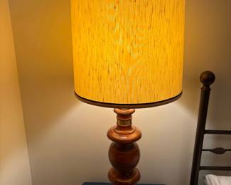 Vintage Turned Wood Table Lamp with Textured Shade