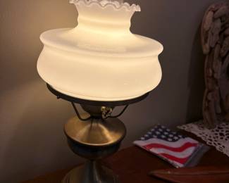 Victorian Style Milk Glass Hurricane Lamp