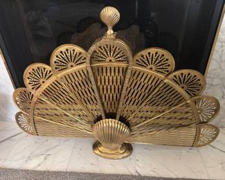 Vintage Brass Clam Shell Folding Fan Fireplace Screen