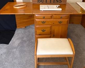 Vintage Wood Sewing Cabinet with Accessories