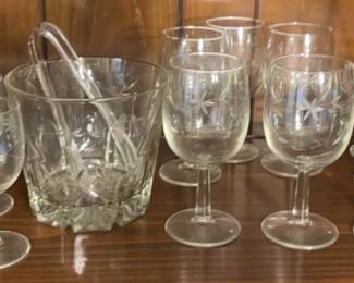 Vintage Starflower Wine Glasses Barware And Ice Bucket