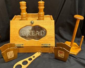 Wooden Bread Box Salt  Pepper Grinder And More
