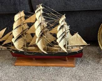 Model Ship Decorative Brass Plates and Ship in a Bottle