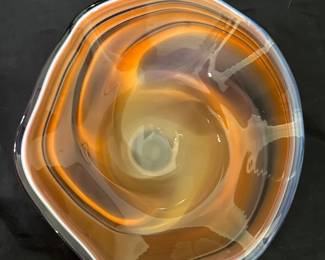 Signed Kindland Art Glass Centerpiece Bowl