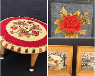 Hand Hooked Fiber Wall Art  Stool