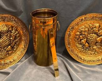 Embossed Brass Plates and Brass Cylinder VaseUmbrella Holder