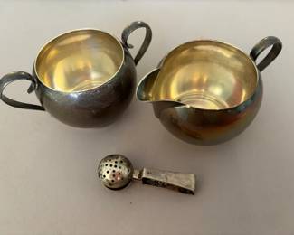Gorham Sterling Sugar Bowl And Creamer  Tea Infuser