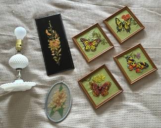 Embroidered Butterfly Art And Hobnail Lamp