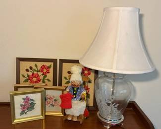 Table Lamp  Embroidered Floral Art