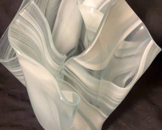 White Glass Hankerchief Vase Signed