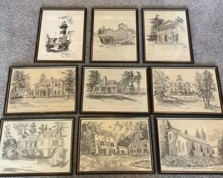 Cora Mintz Framed Ink Drawings