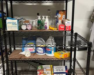 Two Metal Rolling Storage Racks And Contents