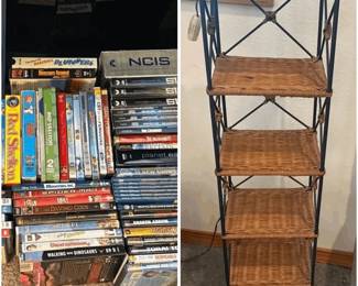 Home Entertainment Vinyl Albums DVDs  Wicker  Iron Shelf