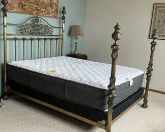 Lot 33: Queen Decorative Metal Bed Frame with Beauty Rest Mattress