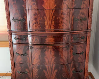 Lot 1: Magnificent Flame Mahogany Louis XV Tall Dresser