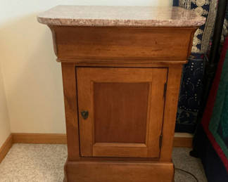Lot 36: Two Wooden Nightstands with Marble Tops