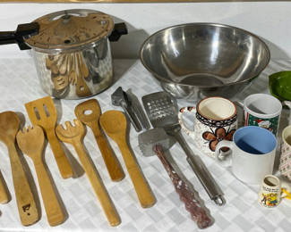 Lot 60: Kitchen Ware, Assorted Kitchen Tools and Mugs