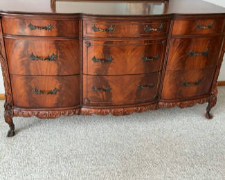 Lot 2: Vintage Flame Mahogany Louis XV long dresser w/mirror.