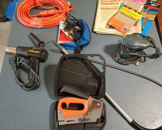 Lot 66: Power tools, glue gun, heat gun, and sanding supplies