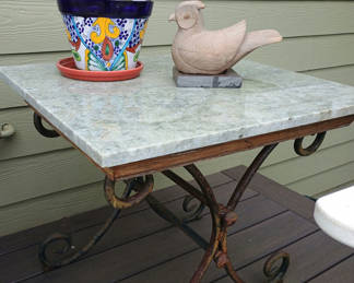 Lot 87: Marble topped side table, plant and decor